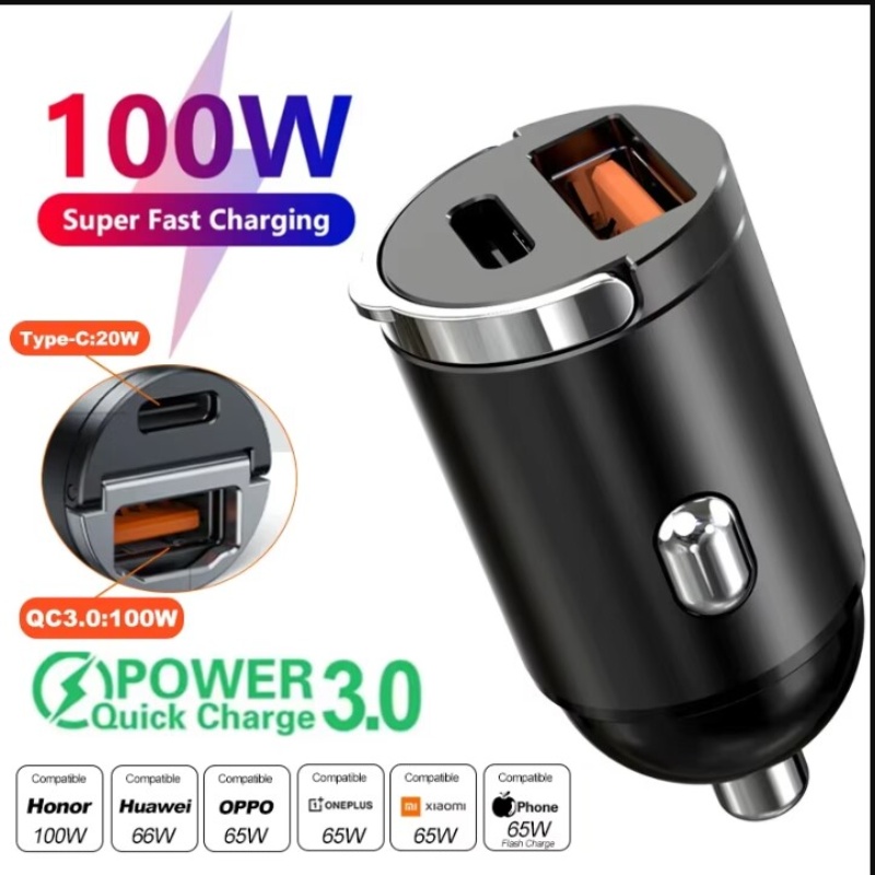 Usb C Power Adapter - Mini 100W PD QC Ładowarka Samochodowa