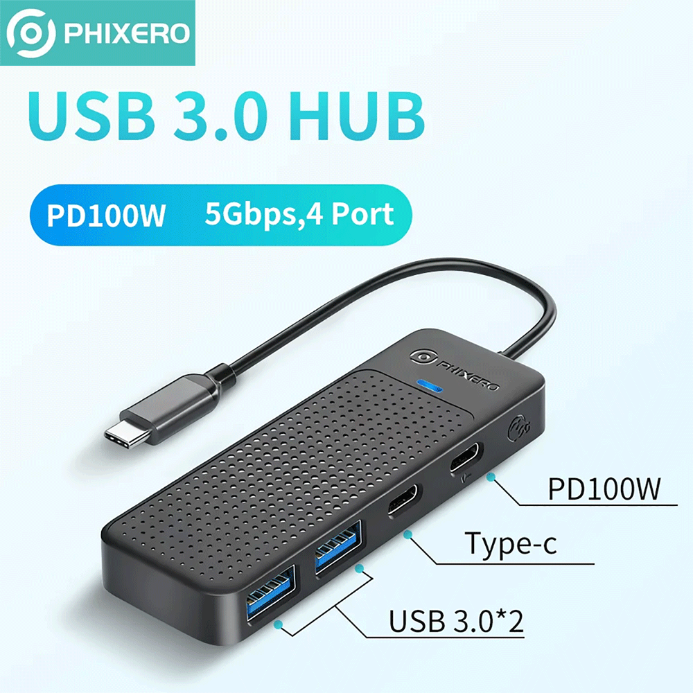 Mac Laptop Accessories - PHIXERO 5Gbps Hub USB 3.0 4-w-1